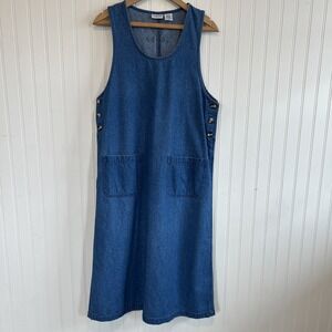 Cabin Creek Petite Medium 100% Cotton Vintage Jumper Blue Jean Pockets Dress